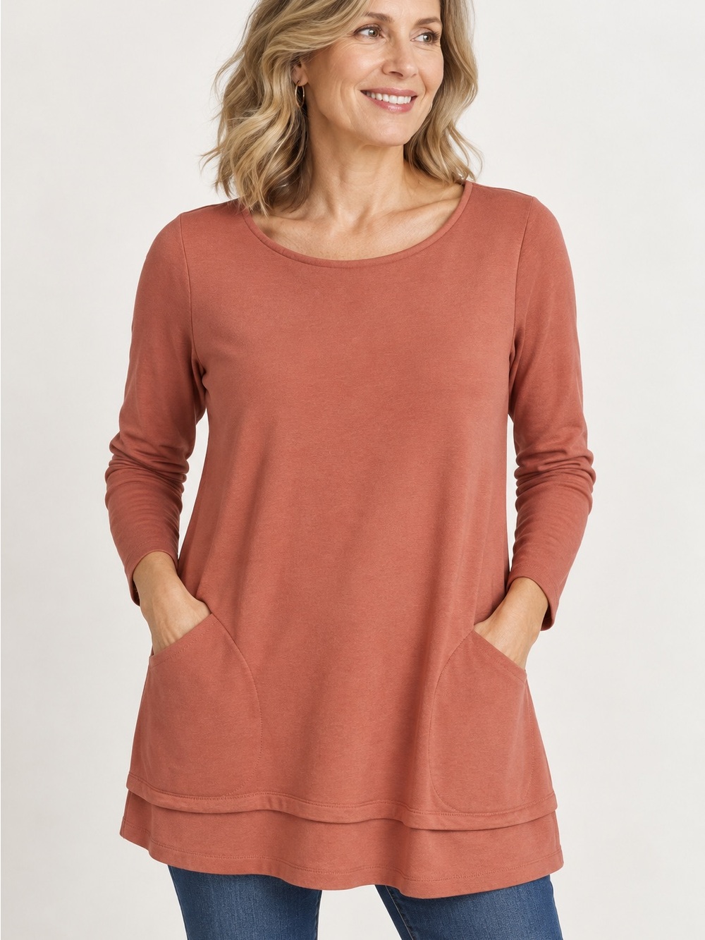Pure Jill J.Jill Pima Cotton Modal Pocket Tunic Top Rust Size M EUC